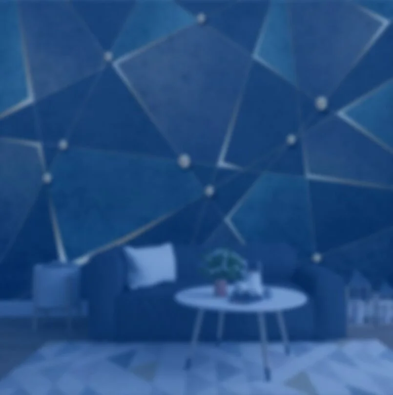 Geometric blue accent wall inspiration